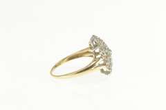10K Yellow Gold Ornate Floral Diamond Snowflake Cluster Ring