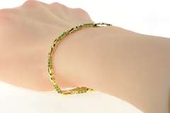 18K Yellow Gold Natural Emerald Twist Link Bar Statement Bracelet