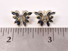 Delightful Sapphire and Diamond Butterfly Earrings in Yellow Gold