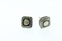 Dainty Mine Cut Diamond Earrings with Dark Silver and Diamond Accents