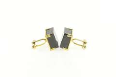 14K Yellow Gold 1960's Squared Smoky Quartz Inset Statement Cuff Links