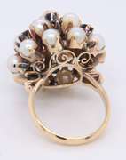 Vintage Yellow Gold Blue Sapphire and Pearl Cluster Ring