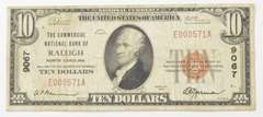 1929 $10 National Currency Raleigh, NC - United States Note - 9067