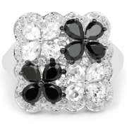 Plated Rhodium 1.36ctw Black Spinel and White Topaz Ring