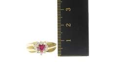 10K Yellow Gold Heart Syn. Ruby CZ Halo Cluster Statement Ring