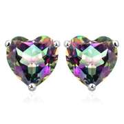 10K WHITE GOLD HEART SHAPE 6MM MYSTIC GEMSTONE EARRING STUDS