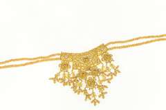 22K Yellow Gold Floral Beaded Fringe Elaborate Filigree Necklace
