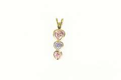 10K Yellow Gold Tiered Heart Pink & Purple Cubic Zirconia Pendant