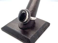 Oval Black Onyx Tibetan Silver Double Rope Design Ring