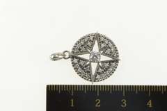 Sterling Silver Round North Star Compass Pave CZ Round Pendant