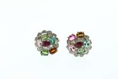Whimsical Polychromatic Quartz Earrings with Silver and Diamond Accents