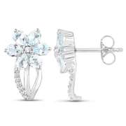 Plated Rhodium 1.44ctw Aquamarine and White Topaz Earrings