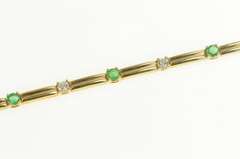 14K Yellow Gold Diamond Emerald Classic Bar Link Tennis Bracelet
