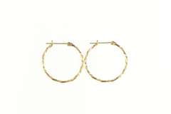 14K Yellow Gold Squared Twist Design 26.1mm Hoop Earrings