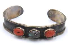925 Sterling Silver Enamel Kid Bracelet and Turquoise and Coral Kid Cuff Bangle