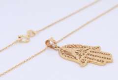 Incredible Yellow Gold Hamsa Pendant on Chain Necklace