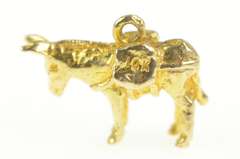 10K Yellow Gold 3D Pack Mule Donkey Saddle Bag Animal Charm/Pendant