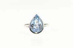 10K White Gold Pear Blue Topaz Tear Drop Solitaire Statement Ring