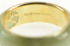 14K Yellow Gold 7.3mm Carved Rounded Jade Band Statement Ring