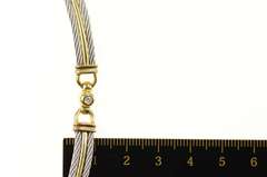 18K Yellow Gold Designer Diamond Two Tone Twist Bar Collar Necklace