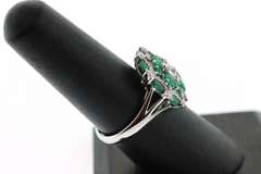 Impeccable Emerald and Diamond Cluster 18k White Gold Ring