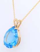 Fabulous Yellow Gold Pear Shaped Blue Topaz pendant on Chain