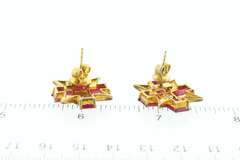 Flamboyent Ruby Earrings with Gold Plated Silver and Diamond Accents
