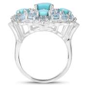 Plated Rhodium 1.87ctw Turquoise and Blue Topaz Ring