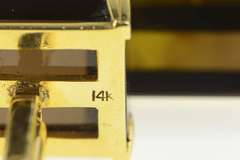 14K Yellow Gold 1960's Squared Smoky Quartz Inset Statement Cuff Links