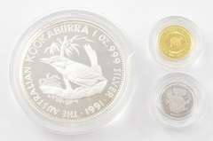1991 $5 Australia Pf Set 1 Oz Silver, 1/20 Oz Gold, 1/20 Oz Platinum