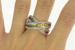 14K White Gold 3.35 Ctw Rainbow Sapphire Diamond X Men's Ring
