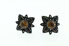 Striking Yellow Citrine Earrings with Smokey Diamond Accents