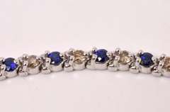Delightful Diamond and Sapphire Tennis Bracelet in 14K White Gold