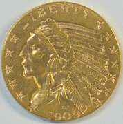 Lustrous BU 1909-D US $5 Indian Gold Piece