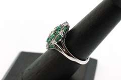 Impeccable Emerald and Diamond Cluster 18k White Gold Ring