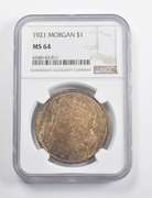 MS64 1921 Morgan Silver Dollar NGC - Awesome Color