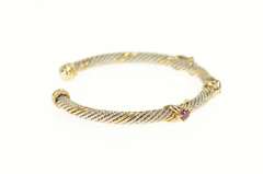 Sterling Silver 14K Two Tone Ruby X Twist Designer Cuff Bracelet