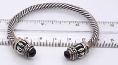 Vintage Sterling Silver Black Onyx Cuff Bangle