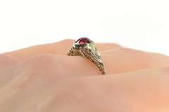 18K White Gold Art Deco Filigree Sim. Ruby Ornate Engagement Ring