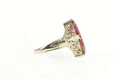 14K White Gold Art Deco Marquise Syn. Ruby Filigree Statement Ring