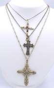 Group Lot of 3 Vintage 925 Sterling Silver Cross Pendants on Chain Necklaces