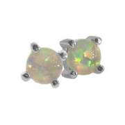 Sterling Silver 4mm Round Created White Opal Stone Stud Earrings