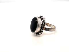 👻 Ghastly!👻 Oval Black Onyx Tibetan Silver Floral Energy Design Ring