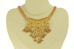 22K Yellow Gold Floral Beaded Fringe Elaborate Filigree Necklace