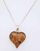 Vintage Italian Sterling Silver Amber Heart Shaped Pendant on Chain