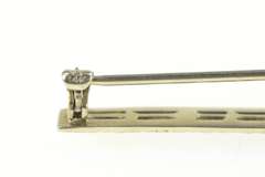 14K White Gold Art Deco Etched Vine Pattern Ornate Bar Pin/Brooch