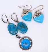 Lot of Vintage 925 Sterling Silver Turquoise Dangle Earrings and Turquoise Pendant