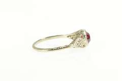 18K White Gold Art Deco Filigree Sim. Ruby Ornate Engagement Ring