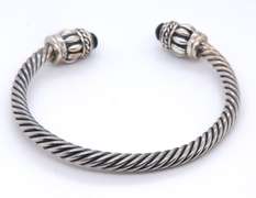 Vintage Sterling Silver Black Onyx Cuff Bangle