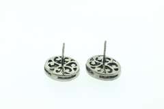 Oval Dark Silver Mine Cut Diamond Earrings with Diamond Accents